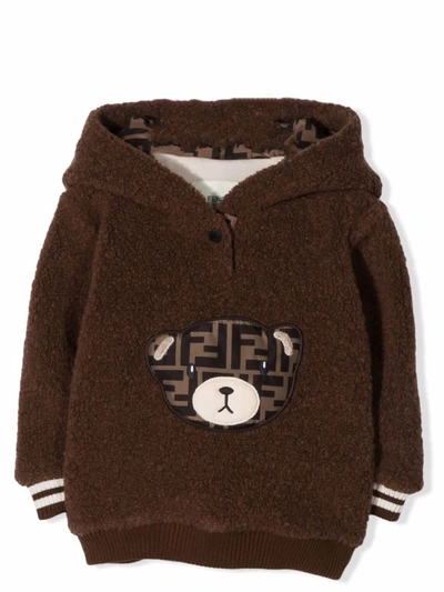 Shop Fendi Sweatshirt With Ff Teddy Logo In Brown
