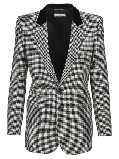 Shop Saint Laurent Houndstooth Single Breasted Jacket In Blac Check