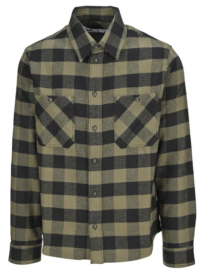 Shop Off-white Off White Plaid Flannel Shirt In Military Black