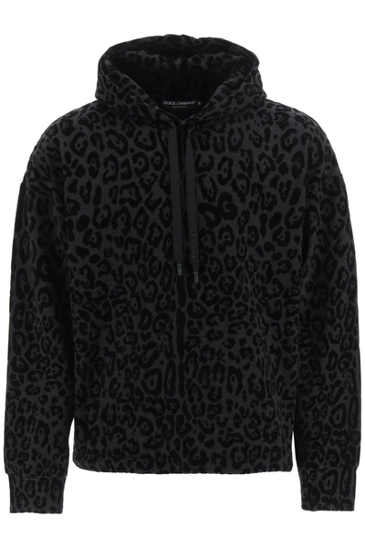 Shop Dolce & Gabbana Flocked Leopard Hoodie In Black