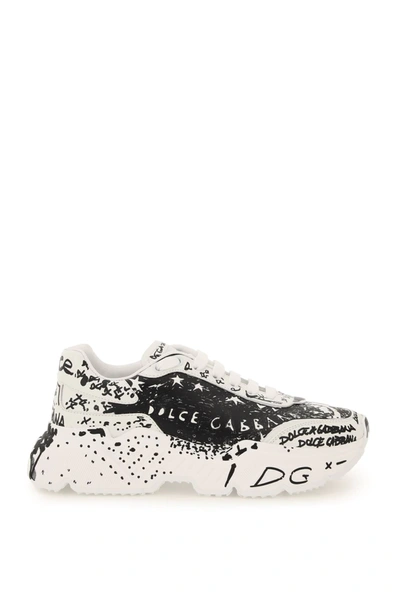 Shop Dolce & Gabbana Graffiti Daymaster Sneakers In White,black