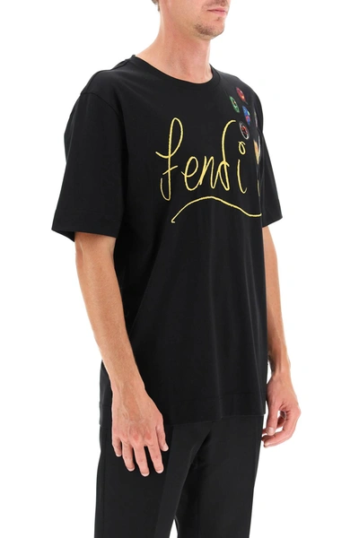 Shop Fendi T-shirt With Logo And Smileys In Black,yellow