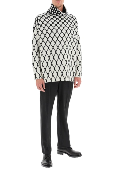 Shop Valentino Oversized High Neck Sweater In White,black