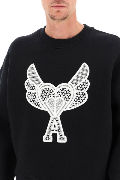 Shop Ami Alexandre Mattiussi Ami De Coeur Macrame Patch Sweatshirt In Black