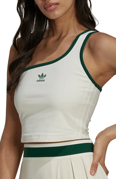 Shop Adidas Originals One-shoulder Crop Tank In Off White