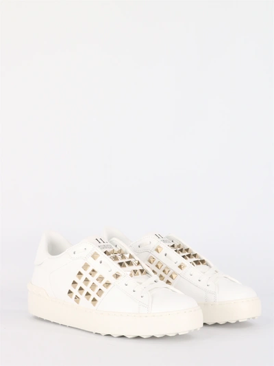 Shop Valentino White Rockstud Untitled Sneakers