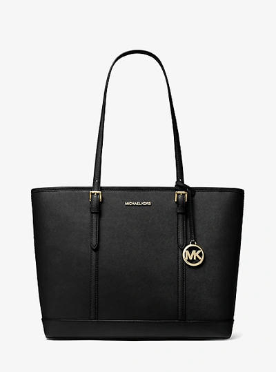 Shop Michael Kors Jet Set Travel Large Saffiano Leather Tote Bag In Black