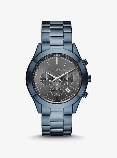 Shop Michael Kors Oversized Slim Runway Blue-tone Watch