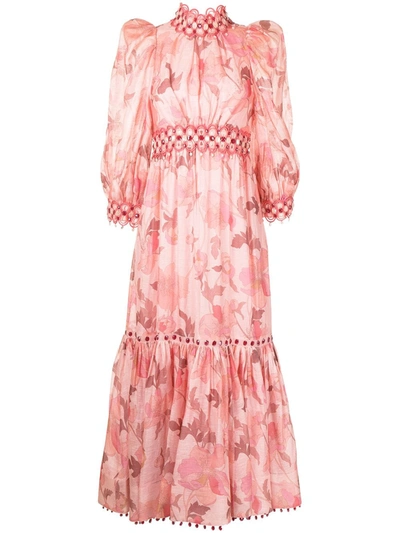 Shop Zimmermann High Neck Floral Dress In Rosa