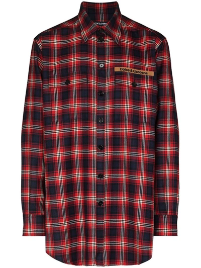 Shop Dolce & Gabbana Logo Patch Plaid Shirt In Rot