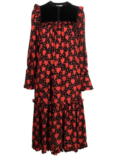 Shop Saint Laurent Heart-print Maxi Dress In Rot
