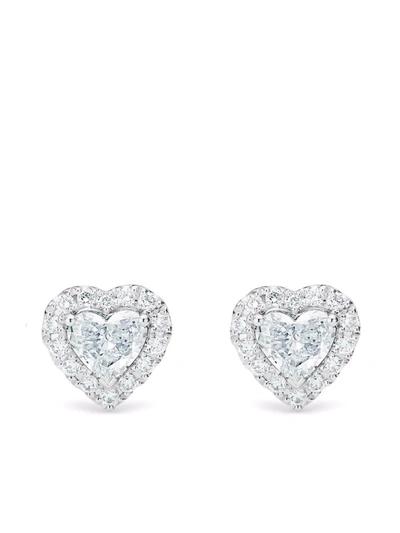 DE BEERS JEWELLERS 18KT WHITE GOLD AURA HEART-SHAPED DIAMOND STUD EARRINGS 