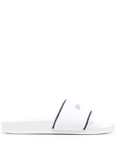 Shop Off-white Towel Logo-embroidered Slides In Weiss
