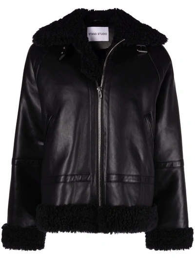 Shop Stand Studio Faux-leather Shearling Jacket In Schwarz