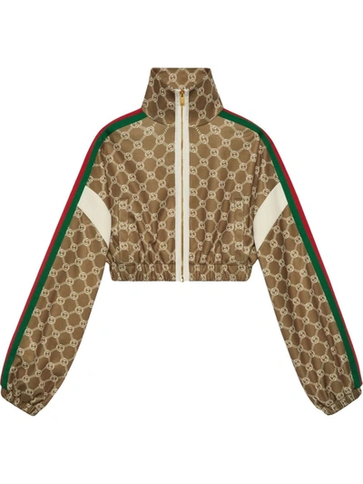 Gucci Gg Jacquard Cropped Sweatshirt With Web In Braun