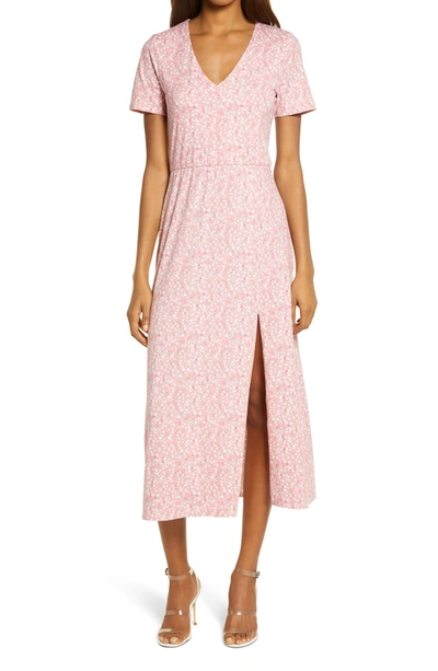 Shop Wayf Alexa Short Sleeve Midi Dress In Cherise Ditsy Floral