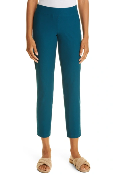Shop Eileen Fisher Stretch Crepe Slim Ankle Pants In Blue Spruce