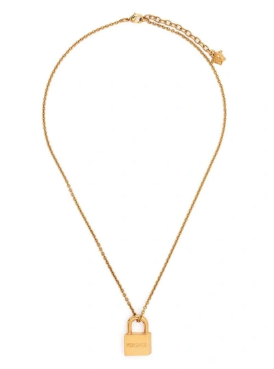 Shop Versace Gold-colored Metal Necklace With Pendant Detail In Metallic