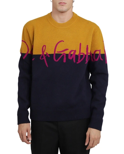Shop Dolce & Gabbana Crewneck Sweater In Blu/giallo