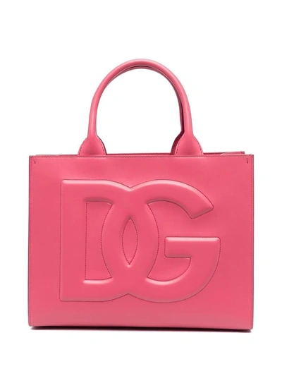 Shop Dolce & Gabbana Logo Debossed Tote Bag In Pink