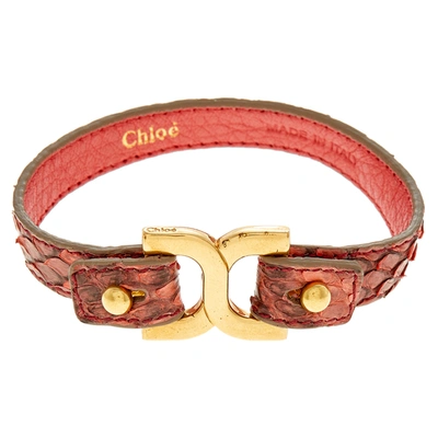 Pre-owned Chloé Dark Coral Ayer Snakeskin Leather Marcie Bracelet In Red
