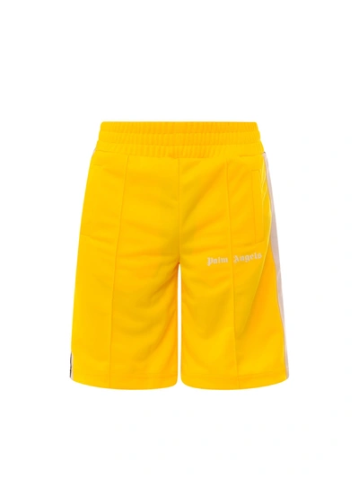 Shop Palm Angels Logo Print Elasticated Waist Shorts In Yellow