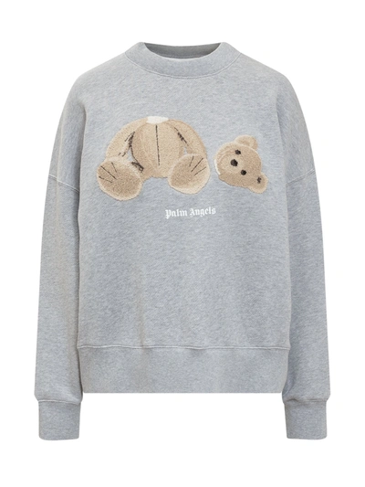 Shop Palm Angels Teddy Bear Crewneck Sweatshirt In Grey