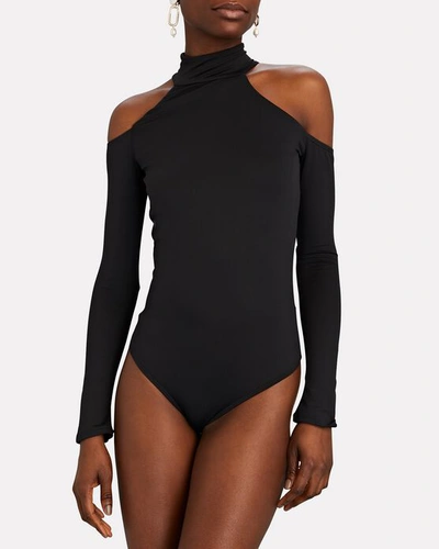 Shop Alix Nyc Leona Cold-shoulder Turtleneck Bodysuit In Black