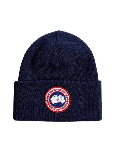 Shop Canada Goose Logo Patched Beanie In Navy