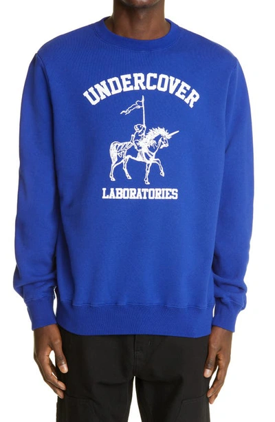 Shop Undercover Cotton Fleece Graphic Sweatshirt In Blue