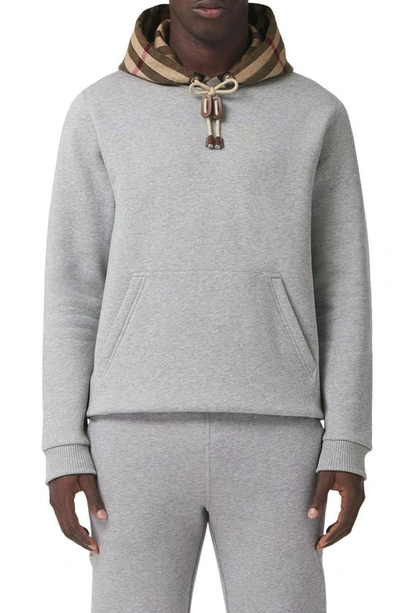 Shop Burberry Check Cotton Blend Hoodie In Pale Grey Melange