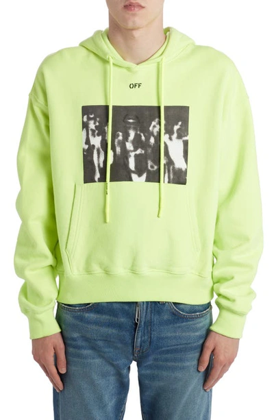 Shop Off-white Spray Painting Arrows Cotton Hoodie In Fluo Yellow