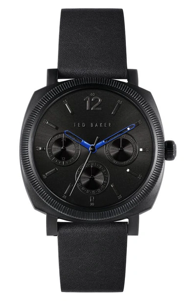 Shop Ted Baker Caine Leather Strap Watch, 42mm In Black