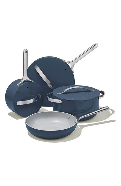 Shop Caraway Non-toxic Ceramic Non-stick 7-piece Cookware Set With Lid Storage In Navy
