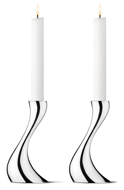 Shop Georg Jensen Set Of 2 Cobra Stainless Steel Candleholders In Silver