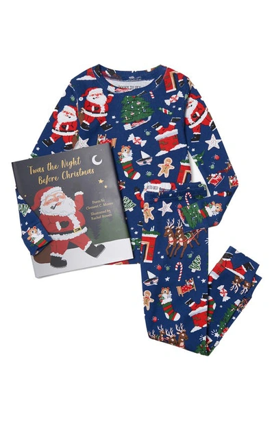 Shop Books To Bed Kids' 'twas The Night Before Christmas' Fitted Two-piece Pajamas & Book Set In Blue