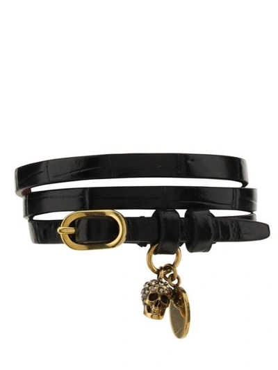 Shop Alexander Mcqueen Wrap Skull Charm Bracelet In Black