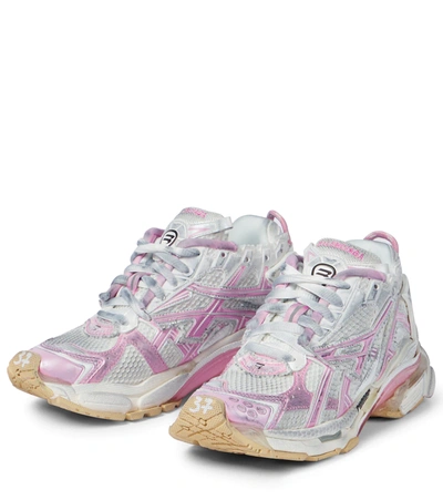 Shop Balenciaga Runner Mesh-trimmed Nylon Sneakers In White/pink/beige/blk