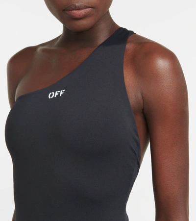 Off-white Logo One-shoulder One-piece Swimsuit In Black