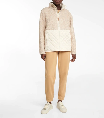 Shop Tory Sport Quilted Fleece Jacket In Natural/ivory Pearl