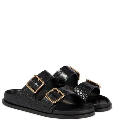 Birkenstock Arizona Black Crocodile-effect Leather Sliders | ModeSens