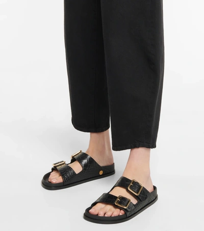 Birkenstock Arizona Black Crocodile-effect Leather Sliders | ModeSens