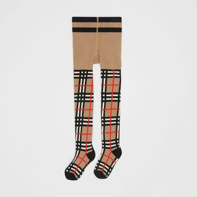 Shop Burberry Childrens Check Intarsia Cotton Blend Tights In Archive Beige