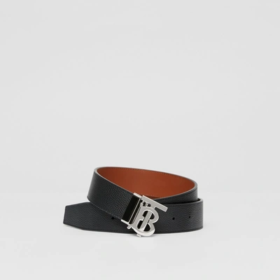 Shop Burberry Reversible Leather Tb Belt In Black/tan
