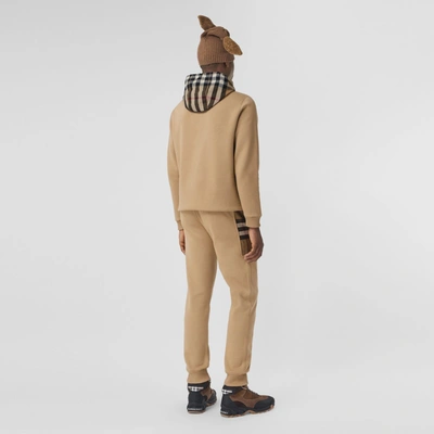 Shop Burberry Check Panel Cotton Blend Jogging Pants In Camel