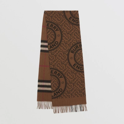 Shop Burberry Reversible Montage Cashmere Scarf In Birch Brown