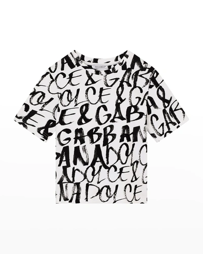 Shop Dolce & Gabbana Boy's Logo-scribble T-shirt In W0800 Whteblack