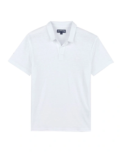 Shop Vilebrequin Men's Pyramid Linen Polo Shirt In White