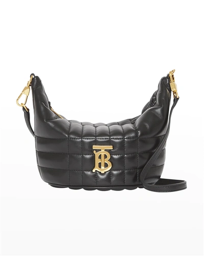 Shop Burberry Lola Tb Crescent Quilted Shoulder Bag In Black