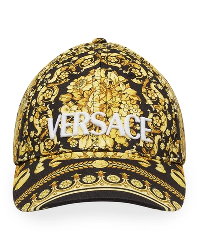 Shop Versace Men's Barocco Baseball Cap In Blackgold